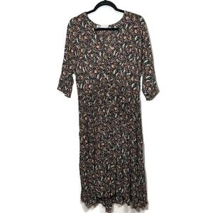 Zara Cottage Core Floral Midi Button up Layered Dress